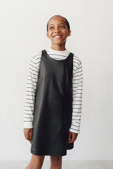 FAUX LEATHER PINAFORE DRESS WITH BOWS - Black by Zara