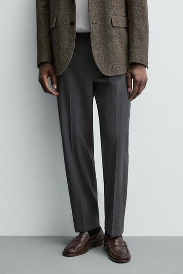 Zara REGULAR FIT WOOL BLEND NON-IRON PANTS - Gray