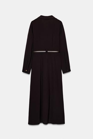 Zara BELTED MIDI SHIRTDRESS - Chocolate
