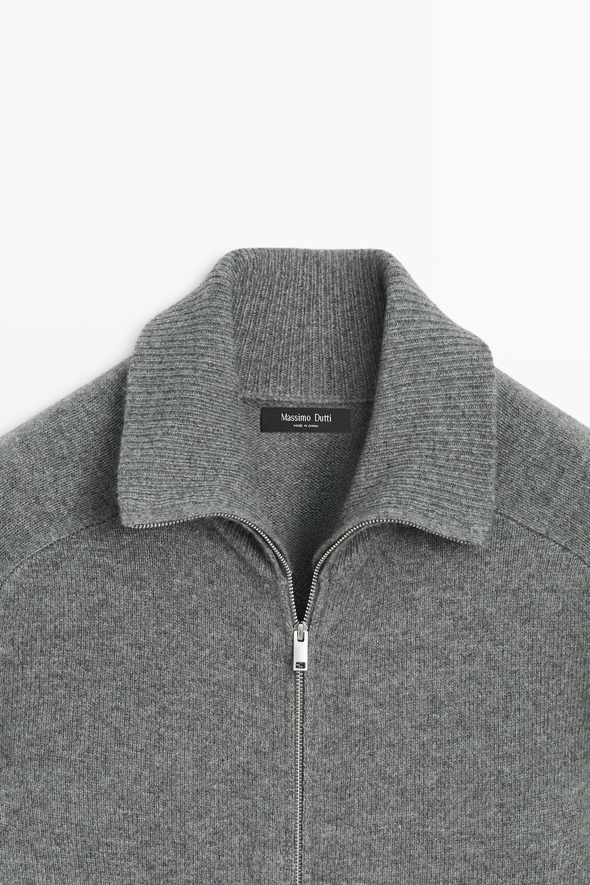 Wool blend zip-up knit cardigan