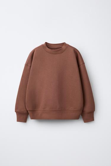 Zara OSNOVNA SWEATER MAJICA S TEKSTOM I ETIKETOM – Smeđa