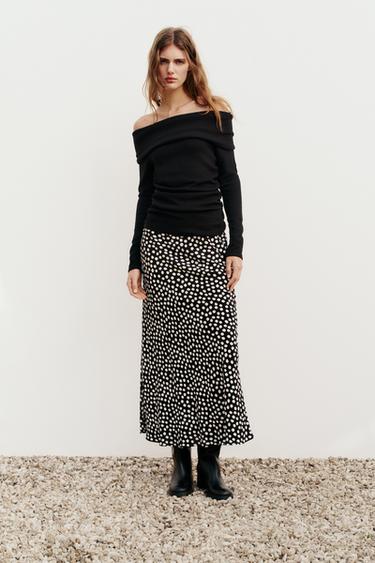 Zara POLKA DOT MIDI SKIRT ZW COLLECTION - Vinegar