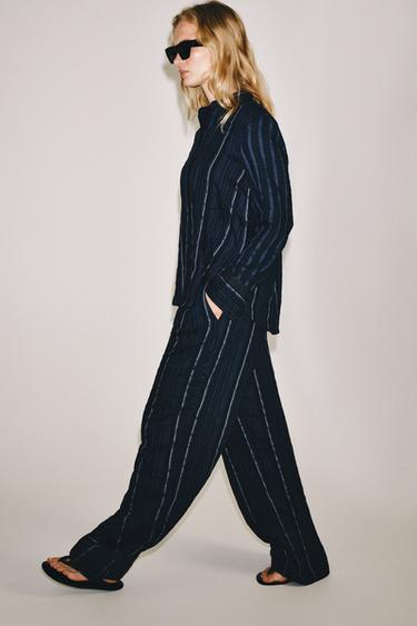 ZW COLLECTION STRIPED PALAZZO TROUSERS - Ink blue by Zara