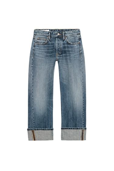 DŽÍNY TRF ROVNÉ FOLD UP SE STŘEDNĚ VYSOKÝM PASEM - Modrá od Zara