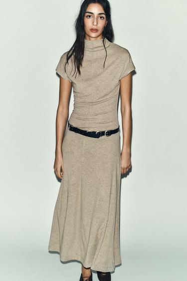 Zara 高領長版洋裝 - 裸色