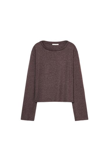 보트넥 롱 슬리브 티셔츠 - Zara 그레이 샌드