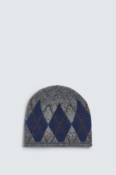 DIAMOND JACQUARD BEANIE - Grey by Zara