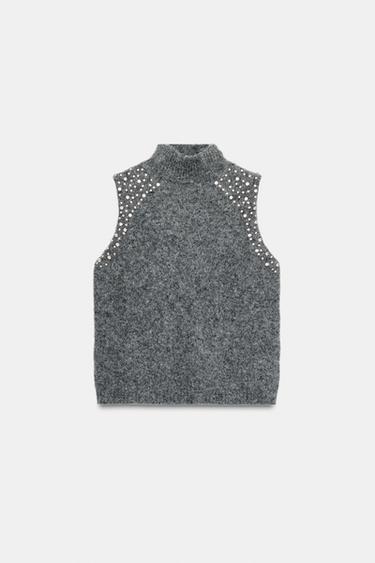 TOP AVEC LAINE ET BIJOUX FANTAISIE - Gris anthracite de Zara - Image 4