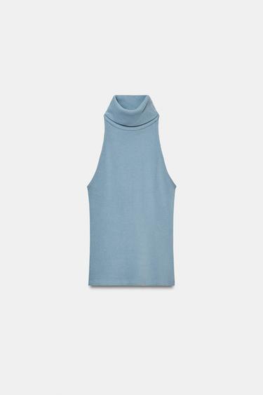 HIGH NECK SLEEVELESS TOP - Light blue by Zara - Image 4