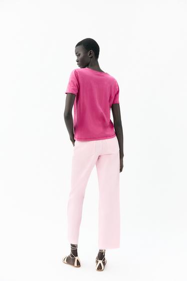 T-SHIRT DÉLAVÉ MANCHES COURTES - Fuchsia de Zara - Image 3