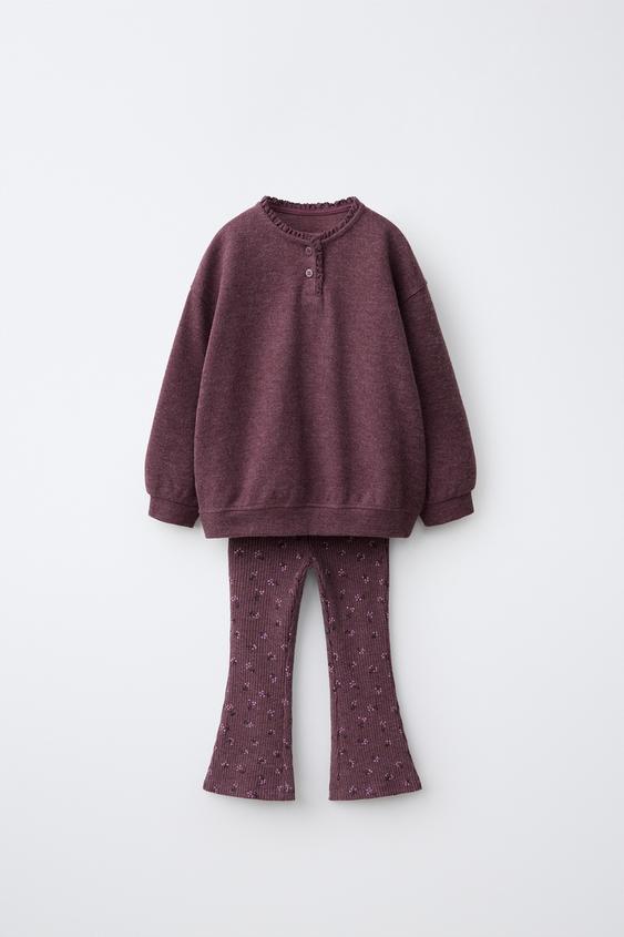 Детский комплект Zara Floral Print Sweatshirt and Flare Leggings Set, цвет: Бордовый