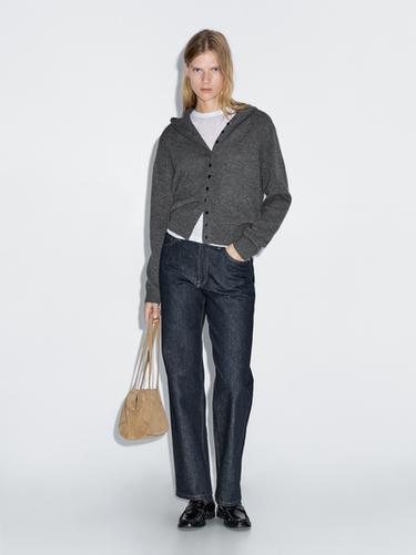 Cárdigan capucha 100% lana - Gris antracita de Zara