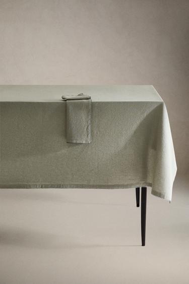 TOALHA DE MESA COM FIO TINGIDO LISO - Azulado da Zara - Imagem 0
