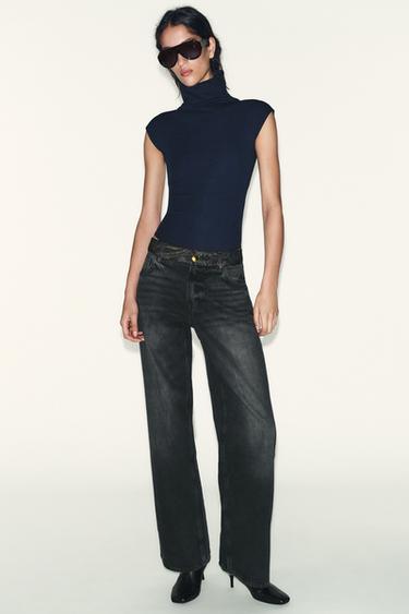 COTTON HIGH-NECK BODYSUIT - Navy blue by Zara