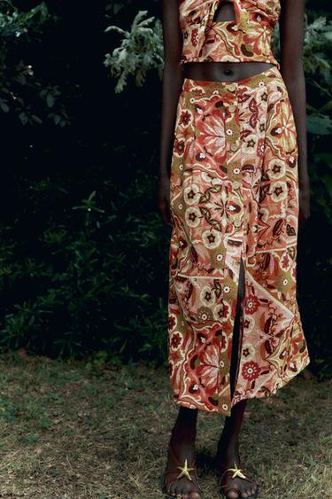 PRINTED RUSTIC MIDI SKIRT - Multicoloured by Zara - Image 1