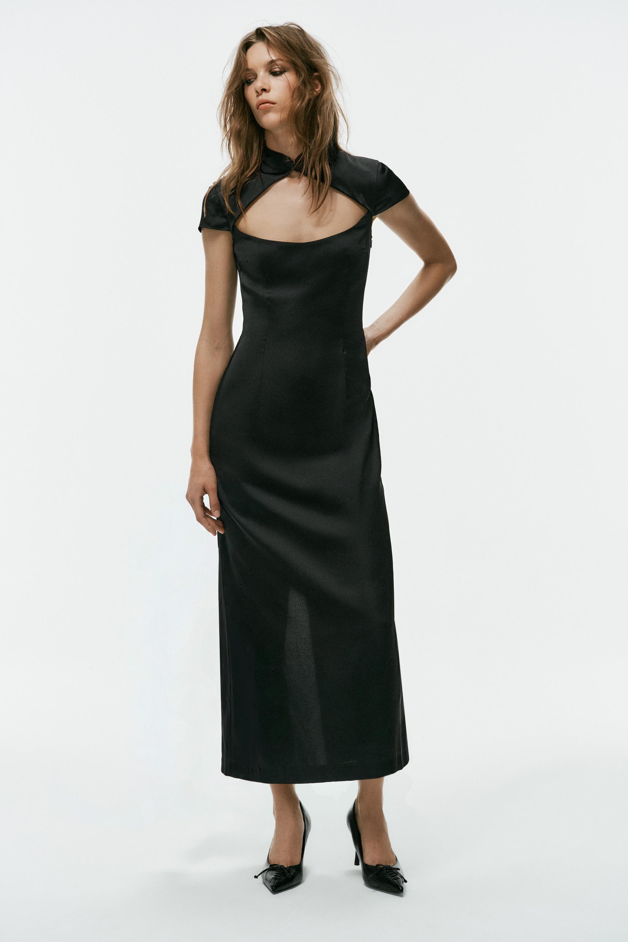 SATIN MIDI DRESS WITH OPENING - Black | ZARA United States