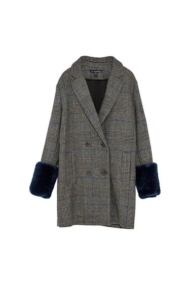 CHECKED COAT WITH TEXTURED CUFFS