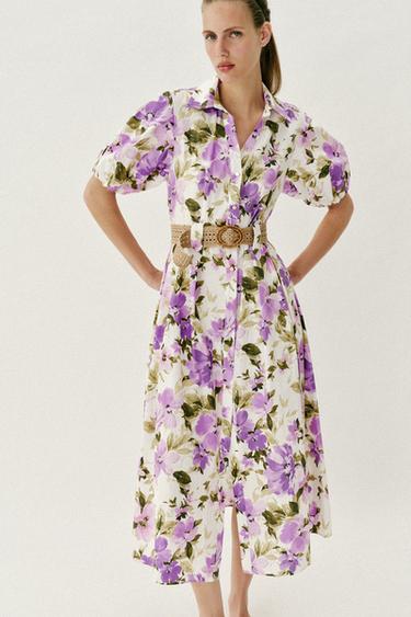 FLORAL PRINT MIDI DRESS WITH BELT - Multicoloured by Zara