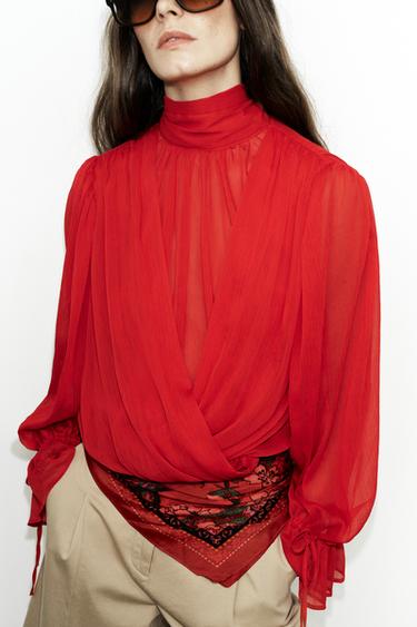DRAPED TOP WITH BACK TIE - Red by Zara