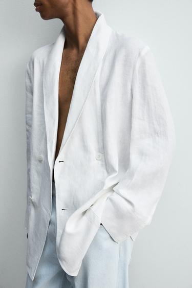 RELAXED FIT LINEN BLAZER - White by Zara - Image 6