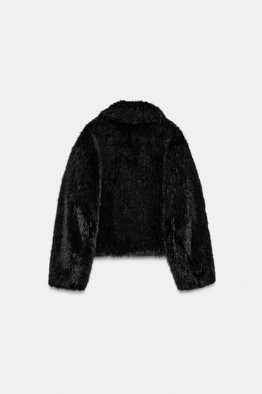 SHORT FAUX FUR COAT - Black by Zara - Image 6