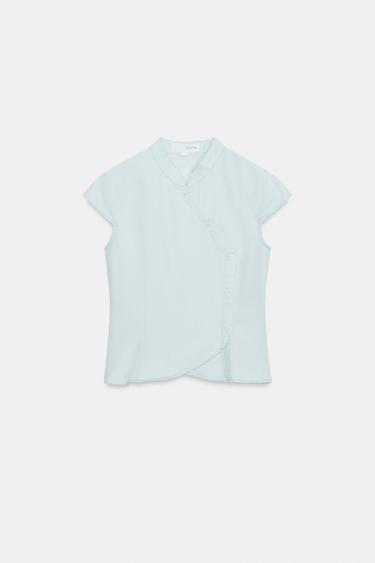 STAND COLLAR BUTTON TOP - Light blue by Zara - Image 0