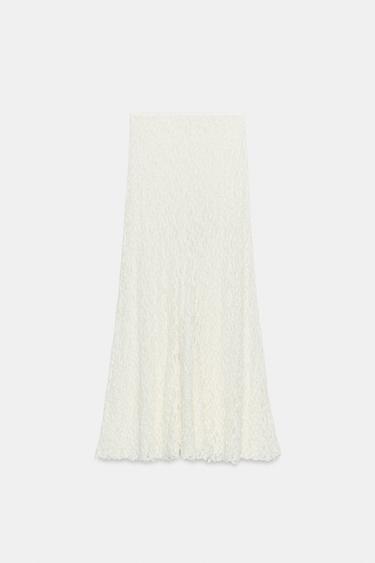 FALDA MIDI ENCAJE - Crudo de Zara