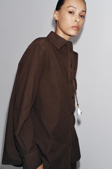 CHEMISE EN POPELINE À POCHE ZW COLLECTION - Marron de Zara - Image 1
