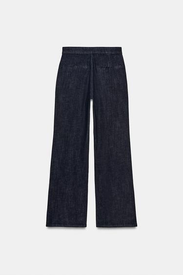 HIGH-WAIST DENIM EFFECT TROUSERS - Dark indigo by Zara - Image 5