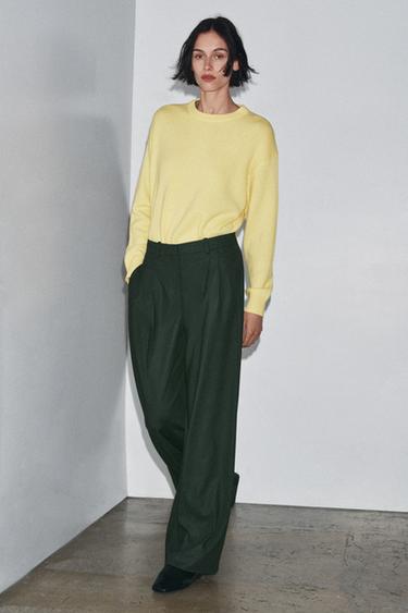 Zara WIDE LEG PLEATED PANTS ZW COLLECTION - Green