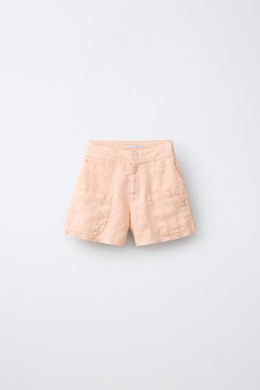 BERMUDA BOLSILLOS 100% LINO - Naranja claro de Zara
