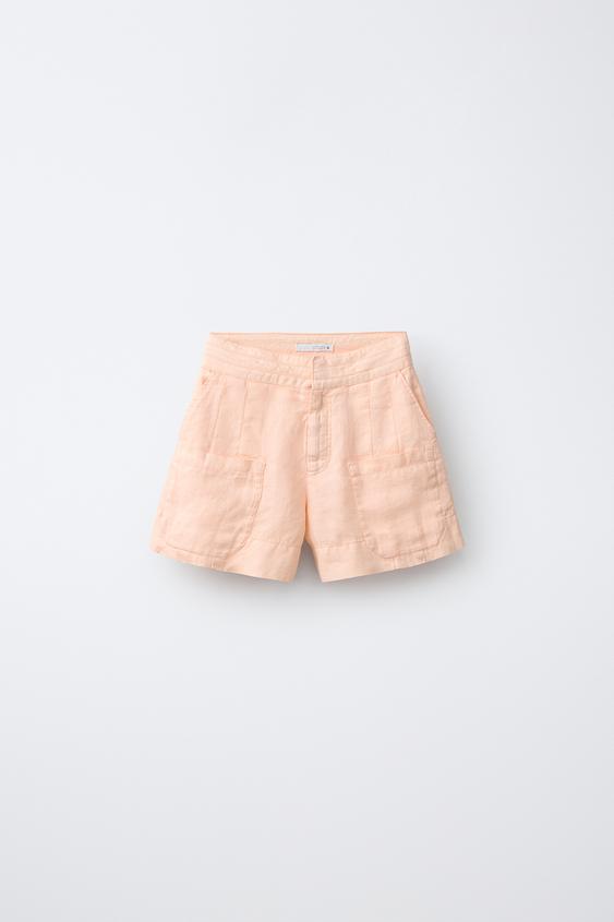 BERMUDA BOLSILLOS 100% LINO - Naranja claro de Zara - Imagen 0