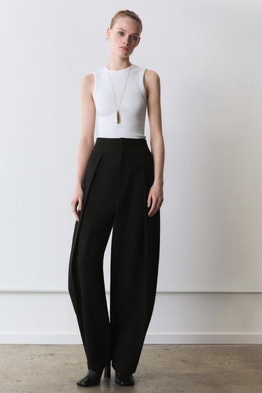 Zara BALLOON PLEATED PANTS - Black