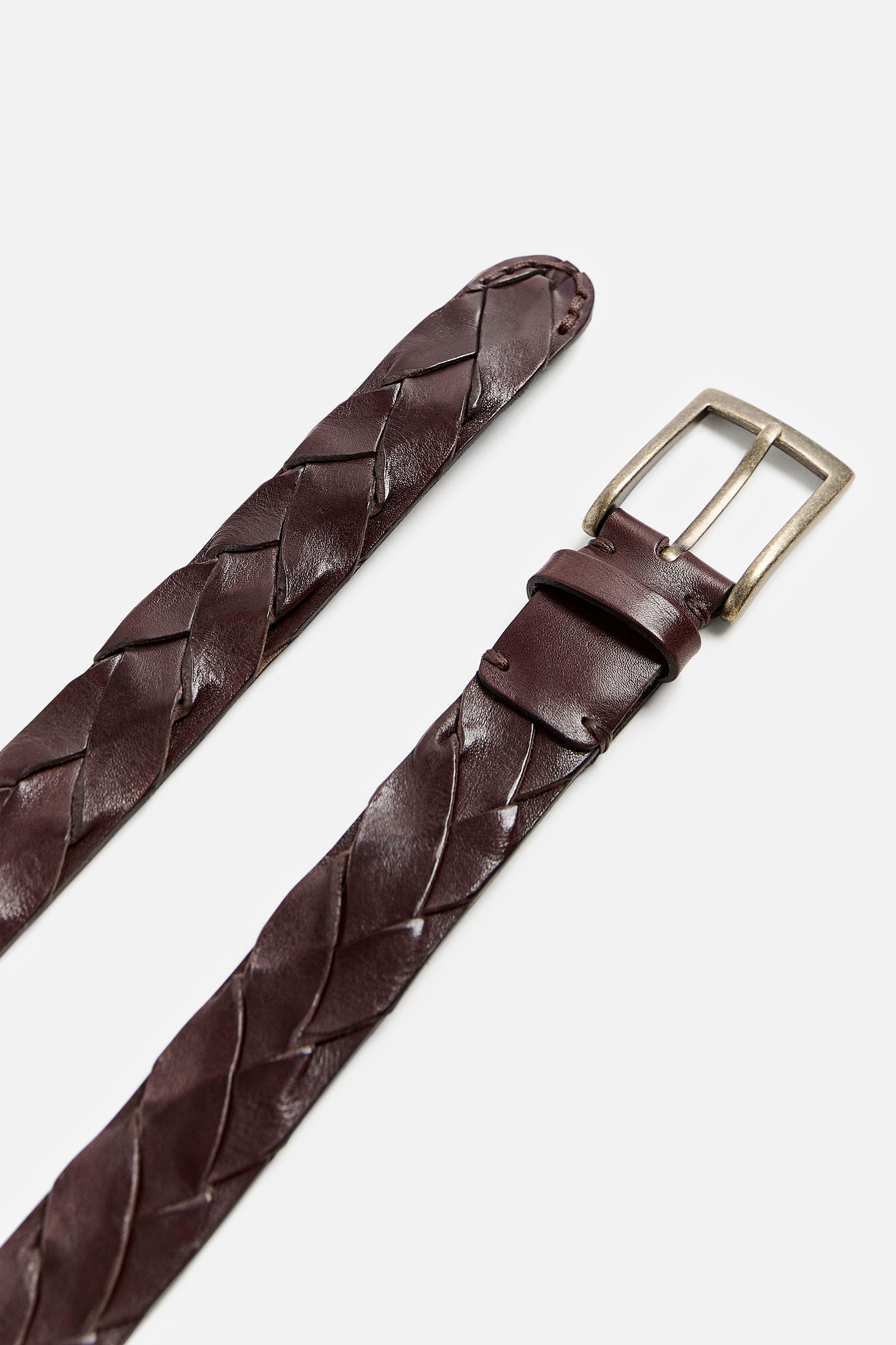 PLAITED LEATHER BELT Brown ZARA United Kingdom