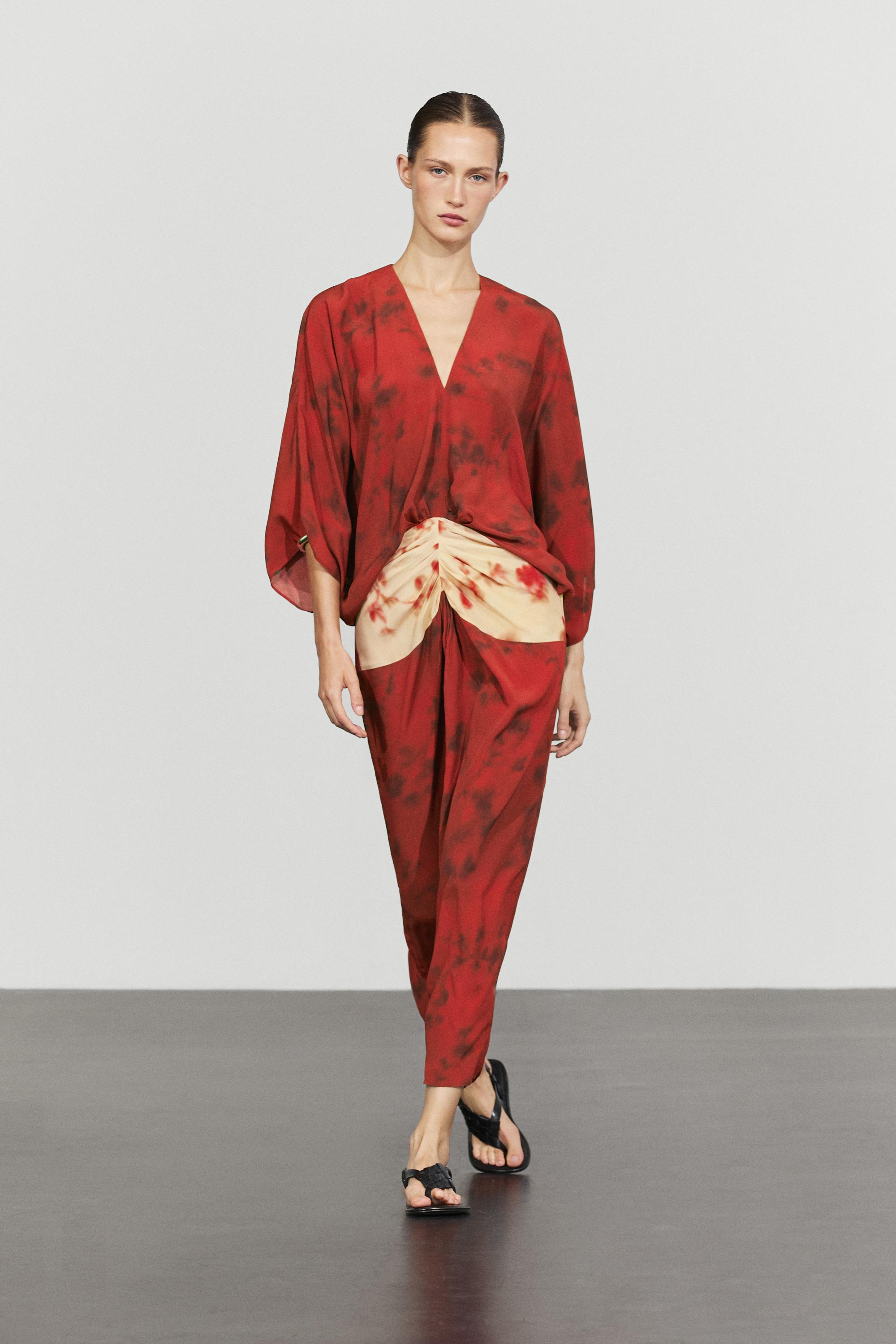 Printed flowing dress with sash detail