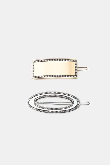 Zara PACK OF 2 METALLIC RHINESTONE HAIR CLIPS - Gold / Silver