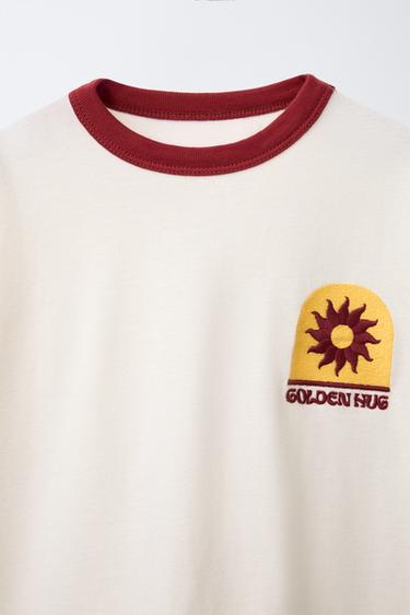 CONTRAST EMBROIDERY T-SHIRT - Ecru by Zara - Image 2