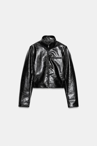 SHORT LEATHER EFFECT JACKET - Black by Zara