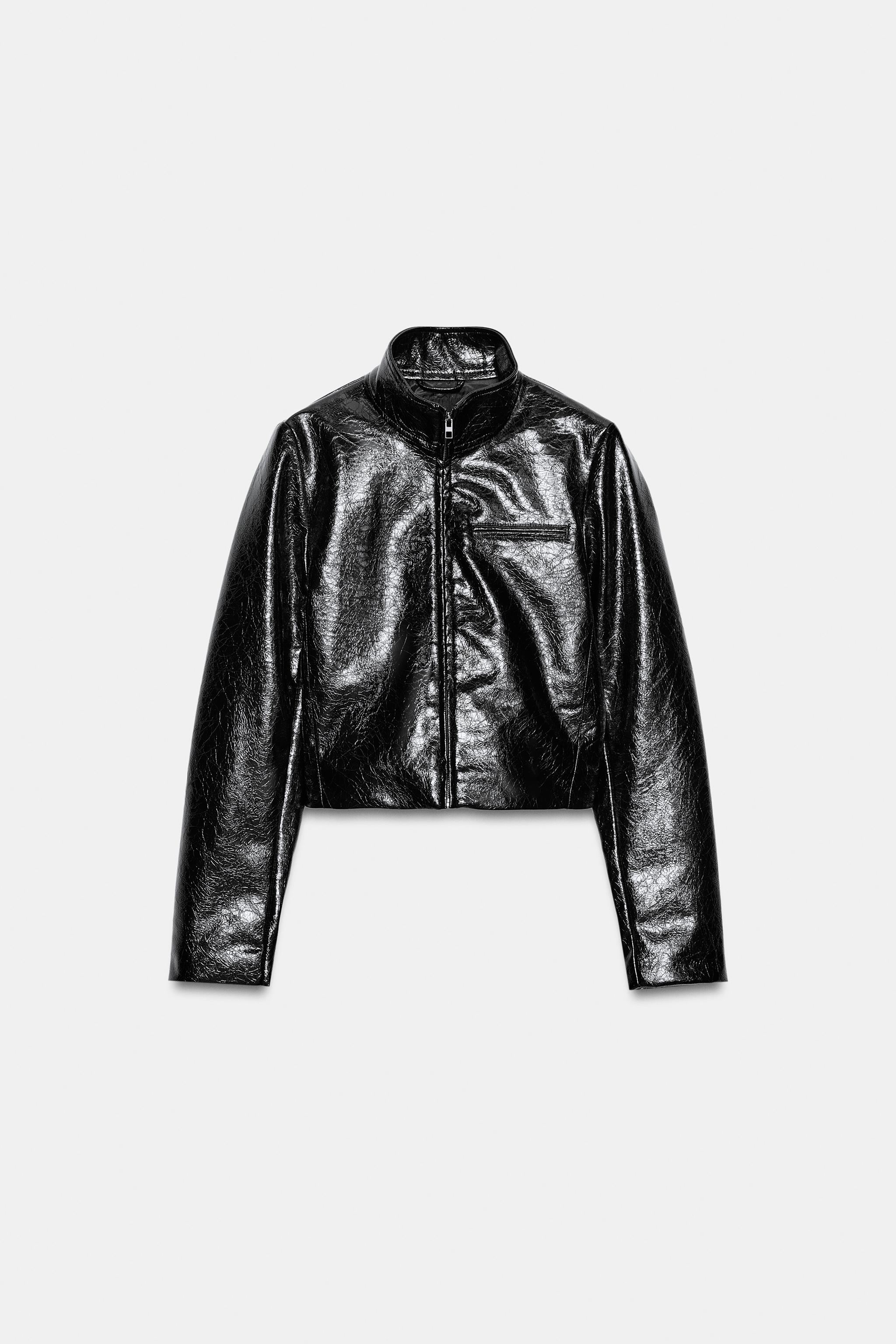 BLOUSON COURT MATIÈRE SYNTHÉTIQUE