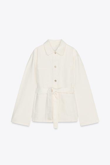 TRF DENIM JACKET WITH BELT - Oyster-white by Zara - Image 8
