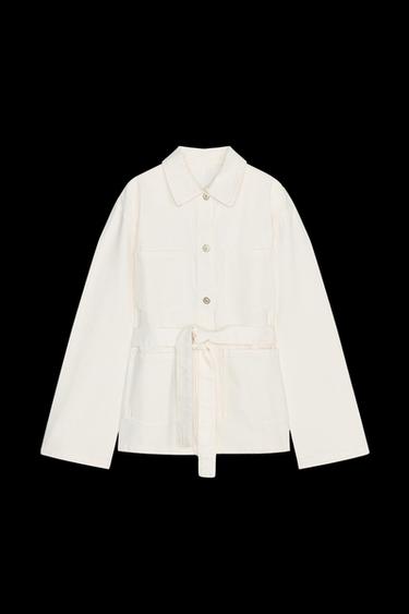 TRF DENIM JACKET WITH BELT - Oyster-white by Zara - Image 0