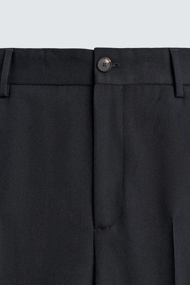 100% WOOL STRAIGHT-LEG TROUSERS - Navy blue by Zara - Image 7