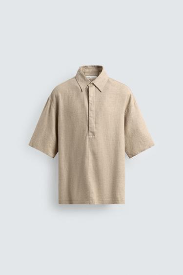 Zara REGULAR FIT LINA- JA VISKOOSISÄRK - Liiv