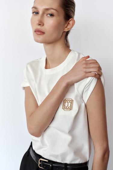 T-SHIRT MET BROCHE - Wit van Zara
