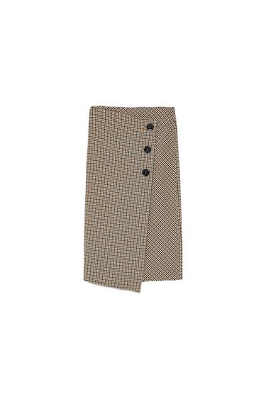 CHECKED WRAP-STYLE MIDI SKIRT