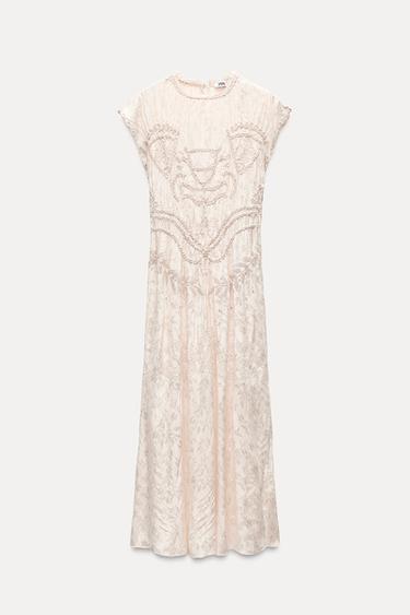 MIDI ATY JACQUARD ZW COLLECTION - Pudrov rov od Zara