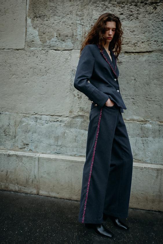 STRAIGHT-LEG PASSEMENTERIE TROUSERS - Blue by Zara - Image 0