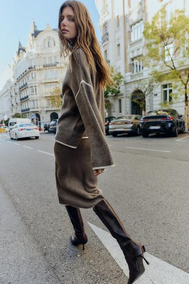 PULL EN MAILLE AVEC LISERÉS EN CONTRASTE - Gris taupe de Zara - Image 4