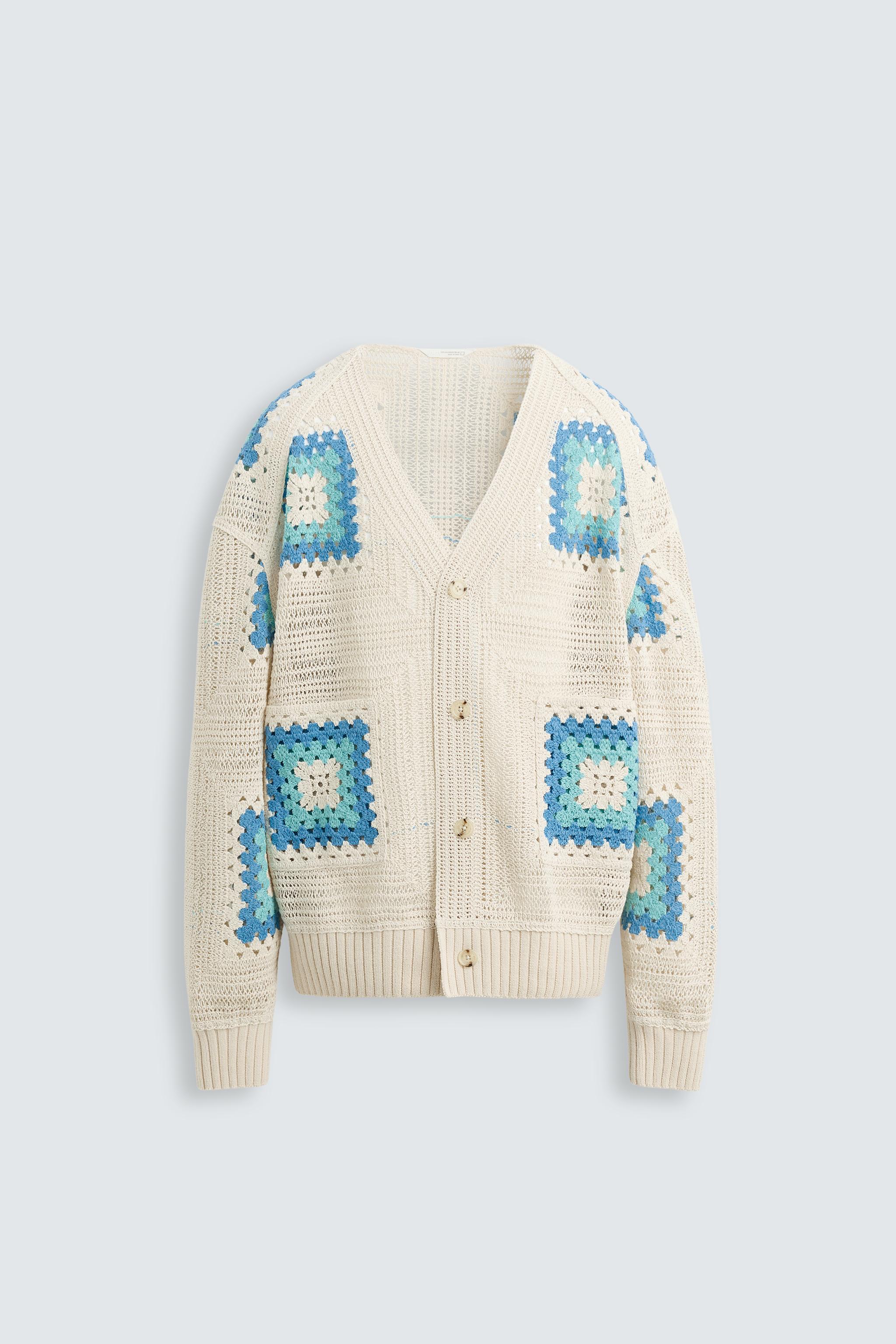 Crochet Zara Patchwork Cardigan Zara Sweaters Zara Light Green
