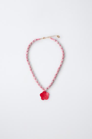 Zara HIBISCUS BEADED NECKLACE - Fuchsia
